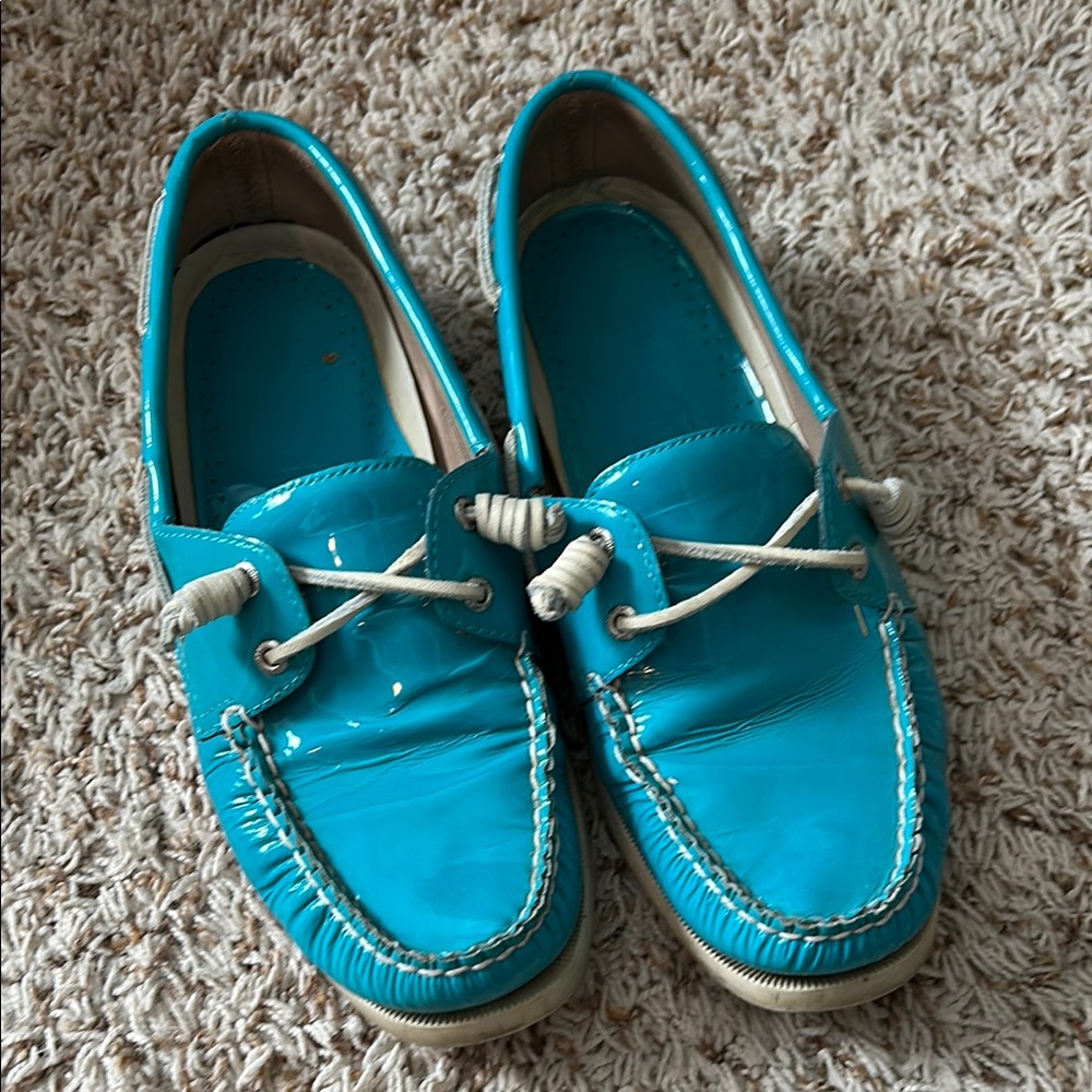 Sperry Turquoise Patent Leather Boat Shoes
